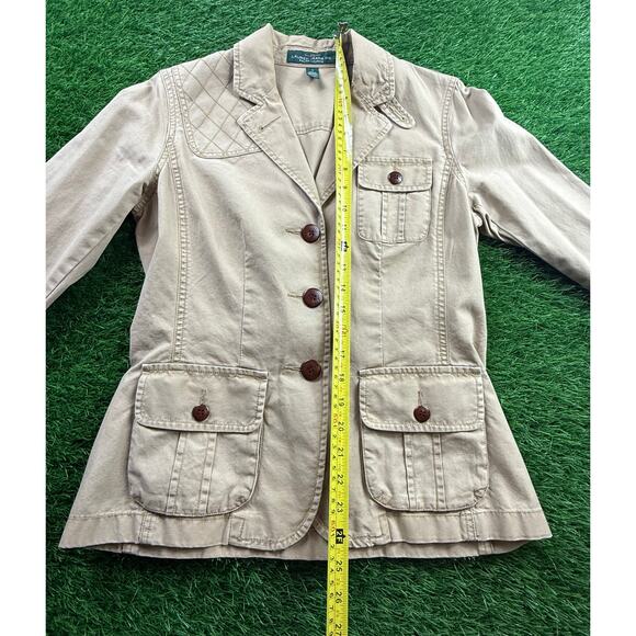 LRL Lauren Jeans Co Safari Field Blazer Jacket Womens Sz S Khaki 100% Cotton Tan - Picture 6 of 11